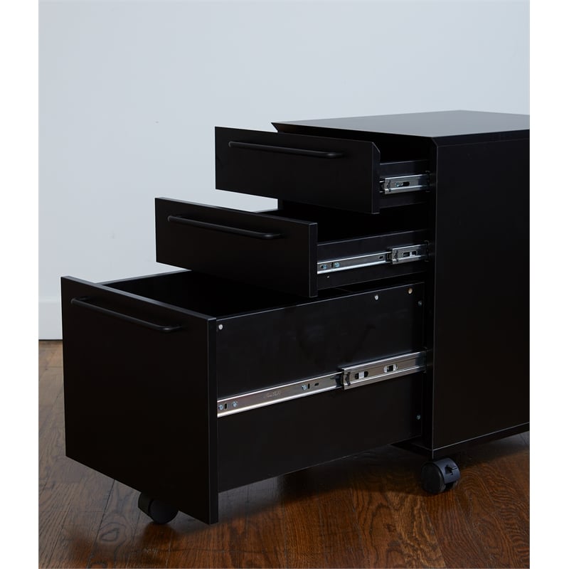 Unique Furniture Engineered Wood Mobile Pedestal in Black with Castors