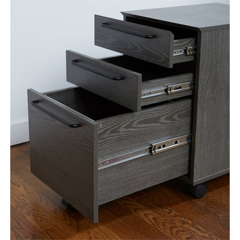 Unique Furniture Engineered Wood Mobile Pedestal in Gray with Castors