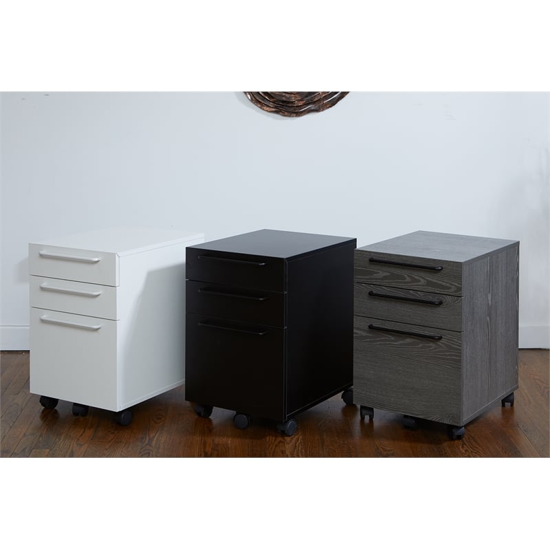 Unique Furniture Engineered Wood Mobile Pedestal in Gray with Castors