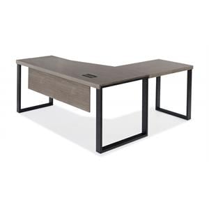 Unique Furniture 71&quot Left Corner Crescent Desk in Dark Gray Eco Wood