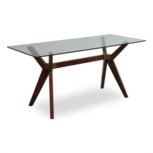 Unique Furniture Acacia Wood and Glass Top Home Office Desk in Walnut Stained
