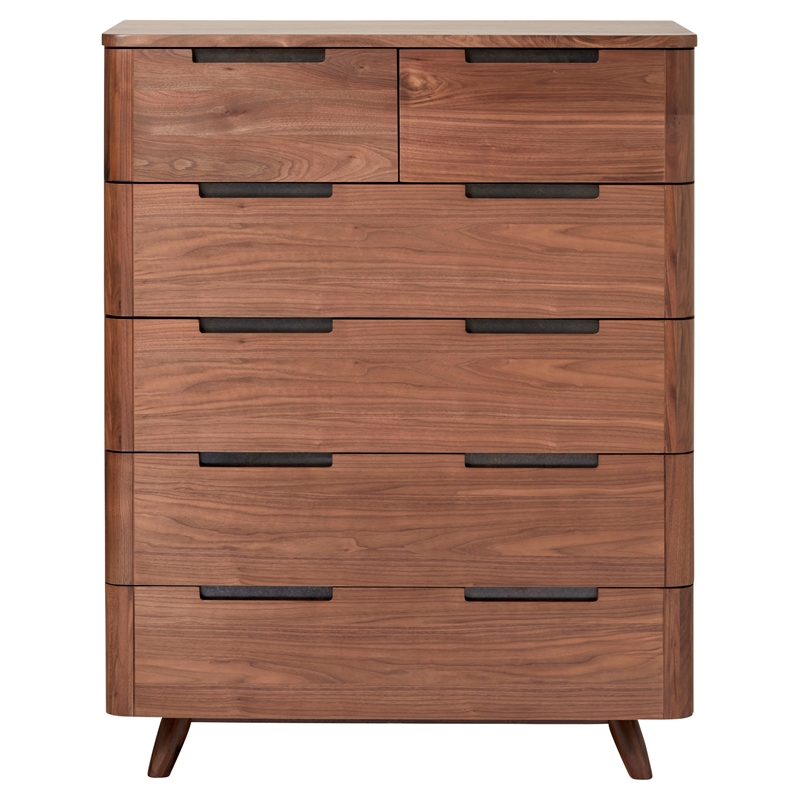 6-Drawer Contemporary Wood Chest Dresser in Walnut
