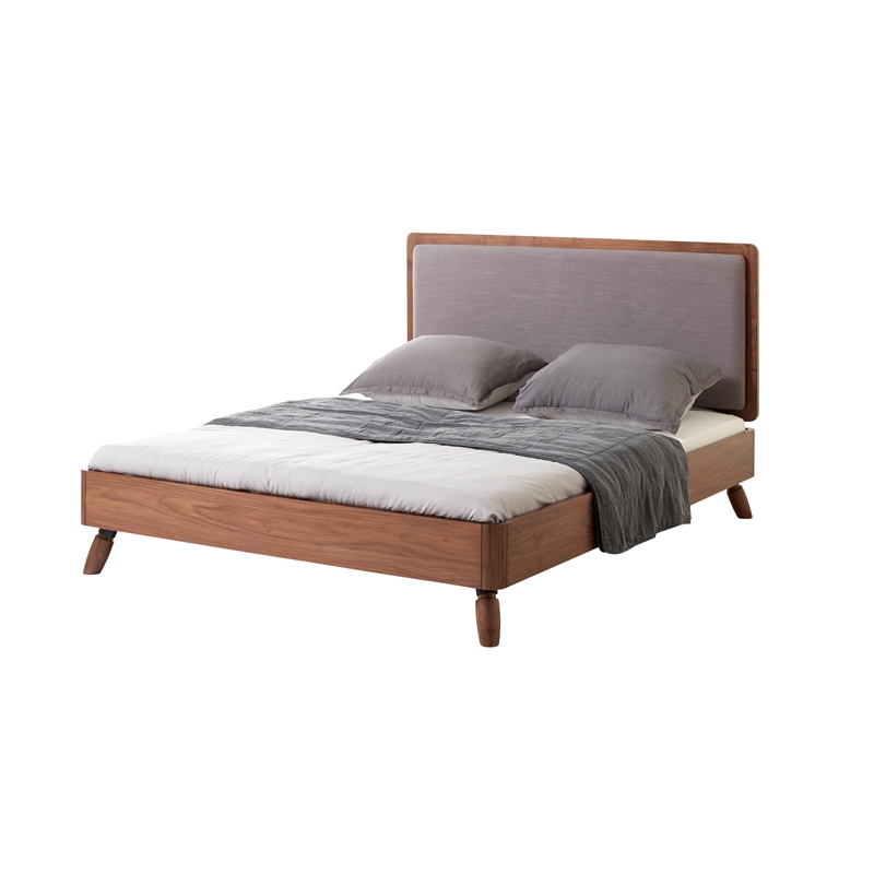 Unique Furniture Acacia Wood and Fabric Upholstered Queen Platform Bed in Walnut
