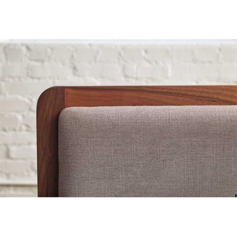 Unique Furniture Acacia Wood and Fabric Upholstered Queen Platform Bed in Walnut