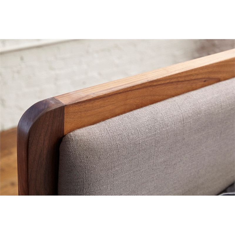 Unique Furniture Acacia Wood and Fabric Upholstered Queen Platform Bed in Walnut