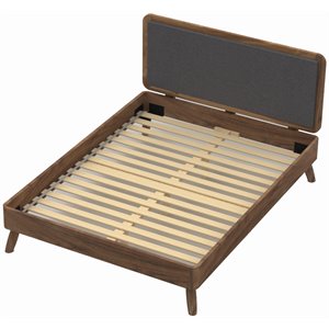 Unique Furniture Acacia Wood and Fabric Upholstered Queen Platform Bed in Walnut