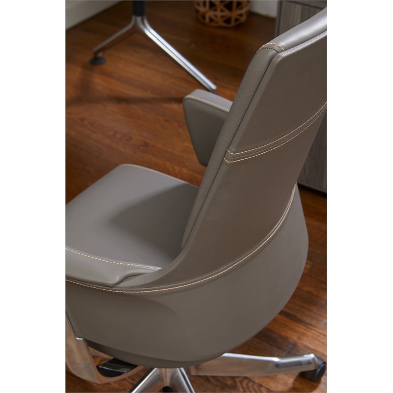 Unique Furniture Premium Leather Mid Back Office Chair in Gray