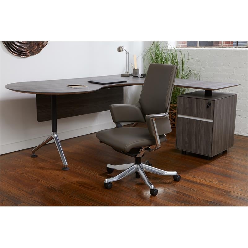 Unique Furniture Premium Leather Mid Back Office Chair in Gray