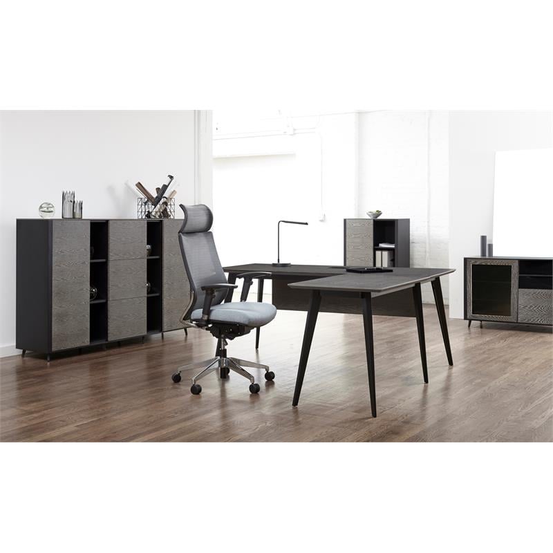 Unique Furniture Oslo Desk Return in Gray Ash Wood and Black