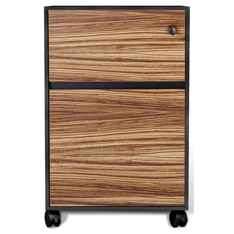 Unique Furniture 3-drawer Wood Mobile Pedestal in Zebrano and Black