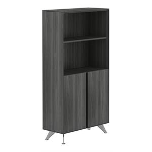 Unique Furniture 61&quotH Bookcase with Doors in Gray/Chrome Base