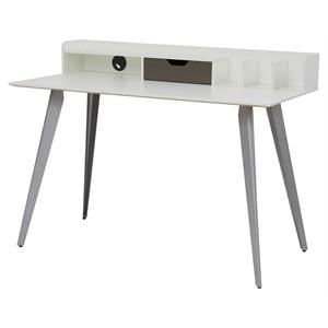 Unique Furniture 250 Mid-century Wood and Steel Desk With Organizer in White
