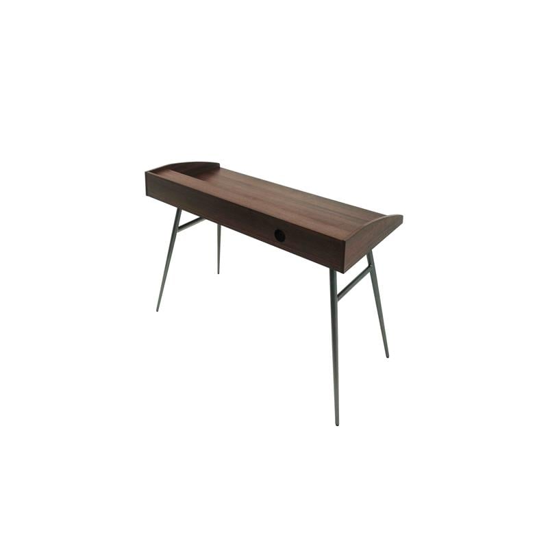 Unique Furniture Wood and Steel Desk with Shelf in Brown
