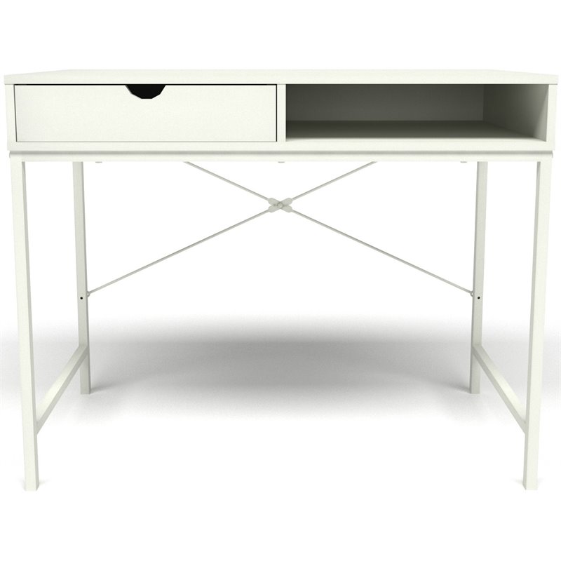 Unique Furniture 261 Contemporary Wood Rectangular Desk With Drawer in White