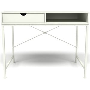 Unique Furniture 261 Contemporary Wood Rectangular Desk With Drawer in White