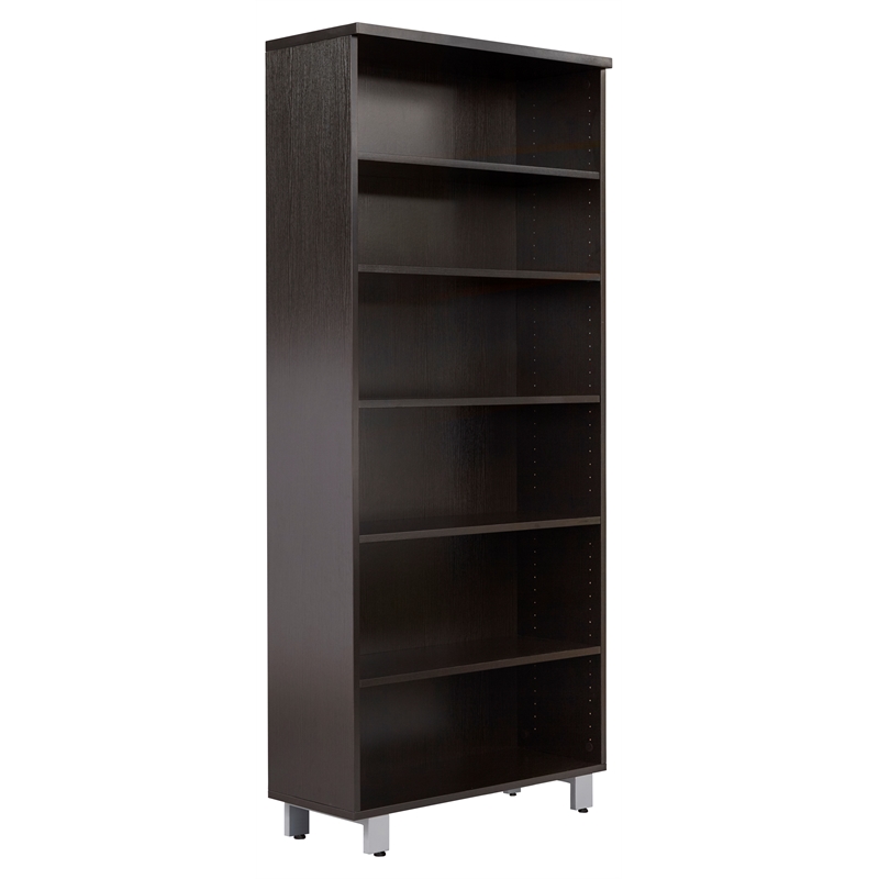 Contemporary Wood Bookcase with 6 Shelves in Espresso