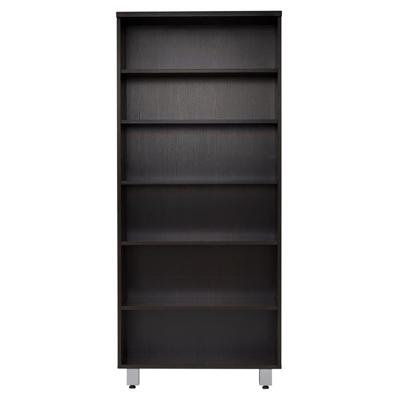 Contemporary Wood Bookcase with 6 Shelves in Espresso