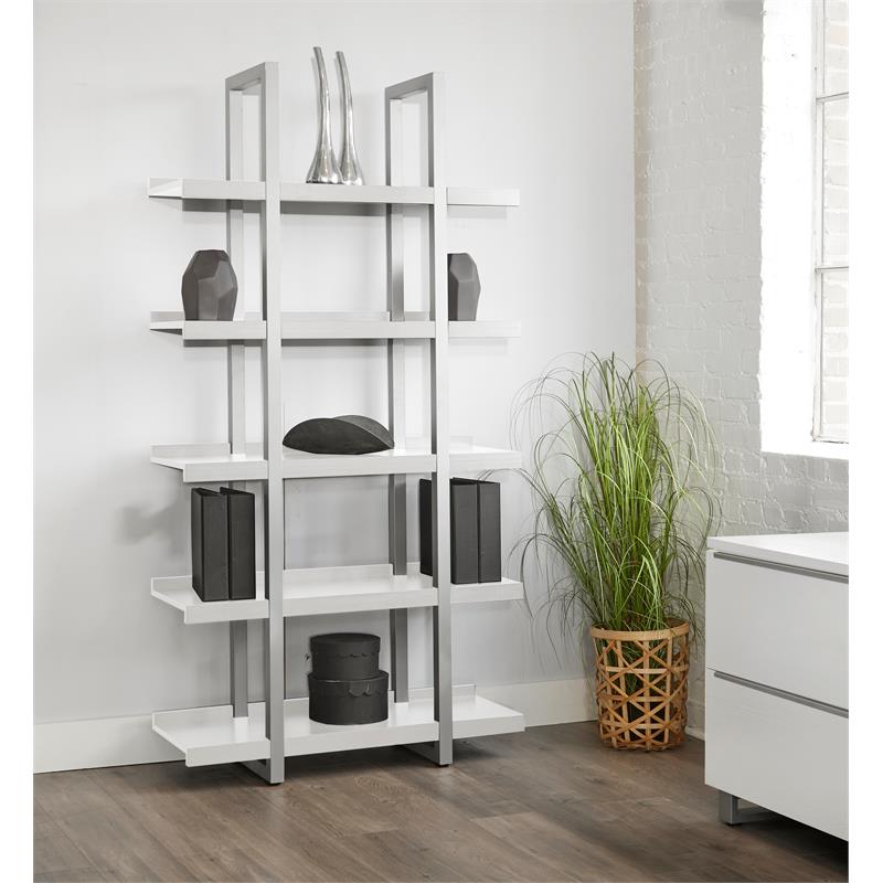 Contemporary Open Bookcase with 5 Shelves in White