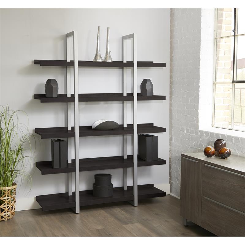 Contemporary Open Bookcase with 5 Shelves in Espresso