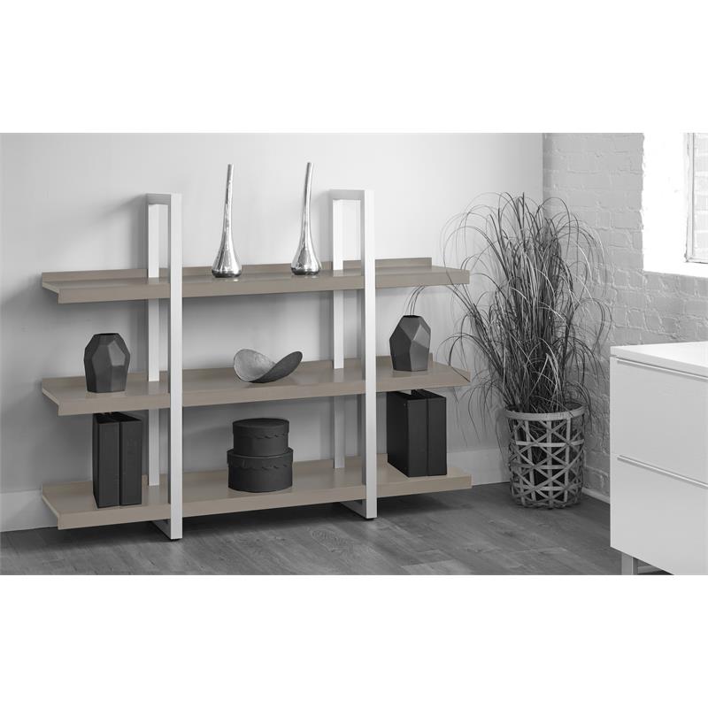 Contemporary Open Bookcase with 3 Shelves in Gray