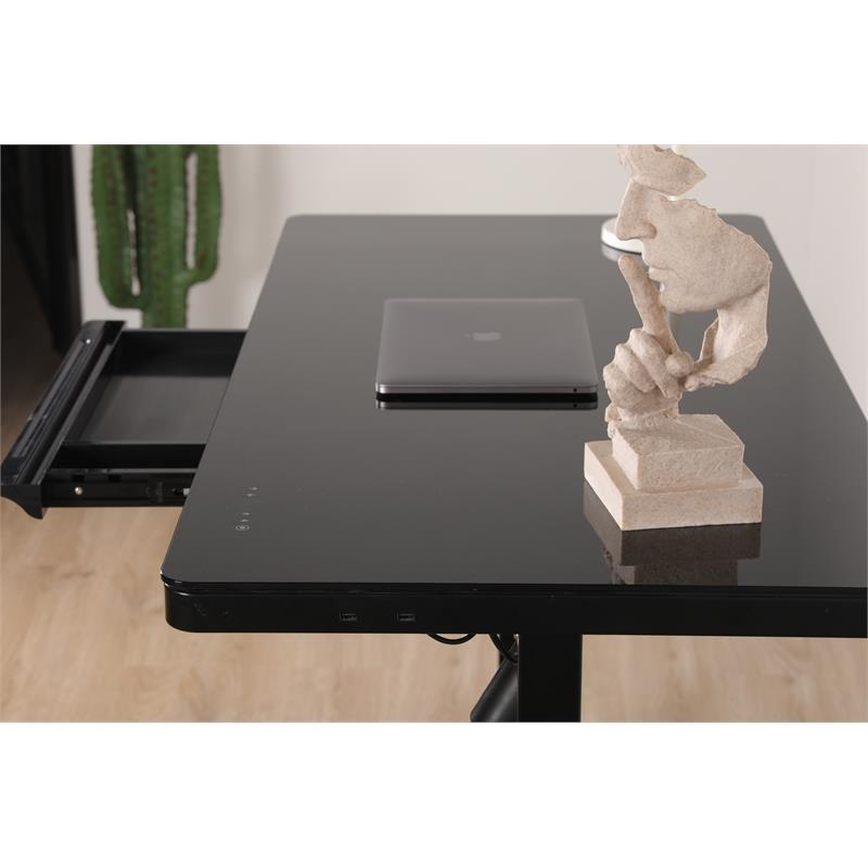 Unique Furniture Contemporary Glass Top Sit Stand Desk in Black