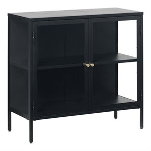 unique furniture carmel 2-section metal and glass sideboard in black
