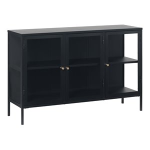 unique furniture carmel 3-section metal and glass sideboard in black