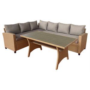 Unique Furniture 6 Seat Steel and Rattan Outdoor Lounge Sofa Set in Natural