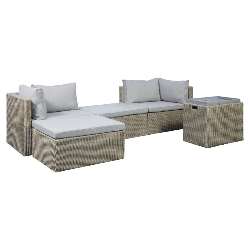 Unique Furniture 6 Piece Steel Polyester Modular Outdoor Sofa Set in Brown/Beige