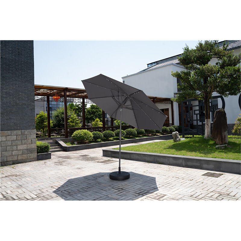 Unique Furniture Contemporary Aluminum Umbrella with LED Lights in Dark Gray