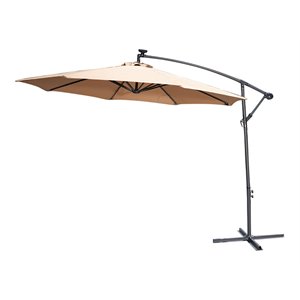 unique furniture aluminum cantilever umbrella with led lights in beige