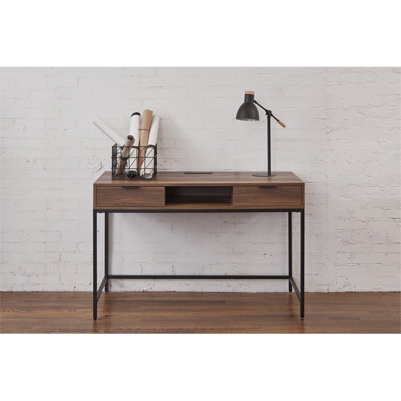 Unique Furniture Sierra MDF and Steel Home Desk with Drawers in Walnut