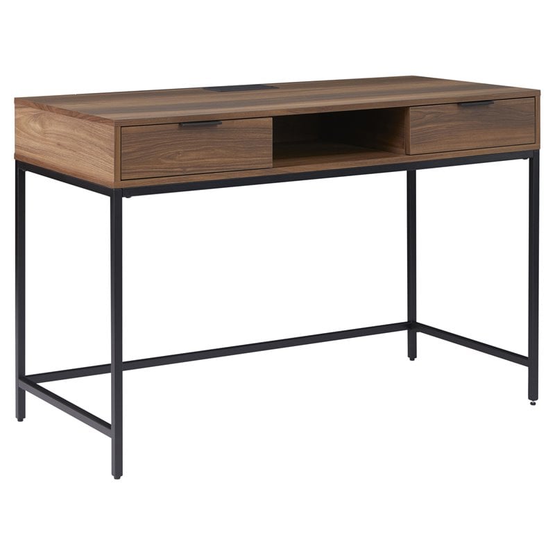 Unique Furniture Sierra MDF and Steel Home Desk with Drawers in Walnut