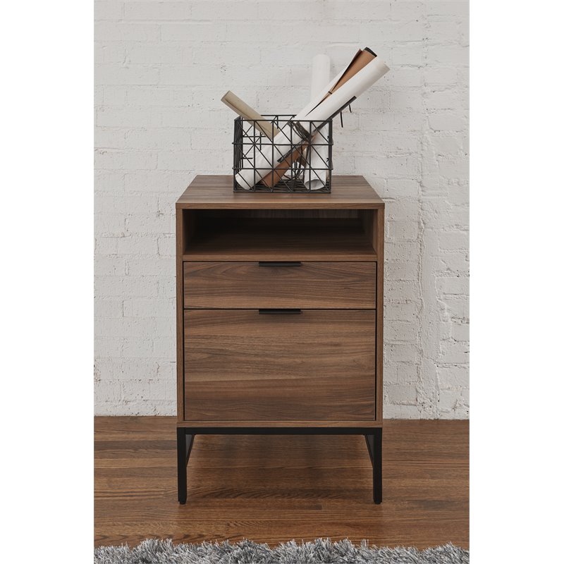 Unique Furniture Sierra MDF and Steel Storage Pedestal in Walnut