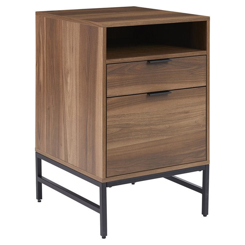 Unique Furniture Sierra MDF and Steel Storage Pedestal in Walnut