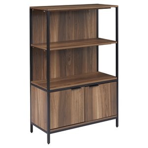 unique furniture sierra mdf and steel bookcase with doors in walnut