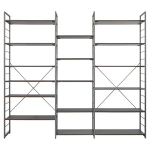 Unique Furniture 79x90&quot MDF and Steel Etagere Bookcase in Brown/Black