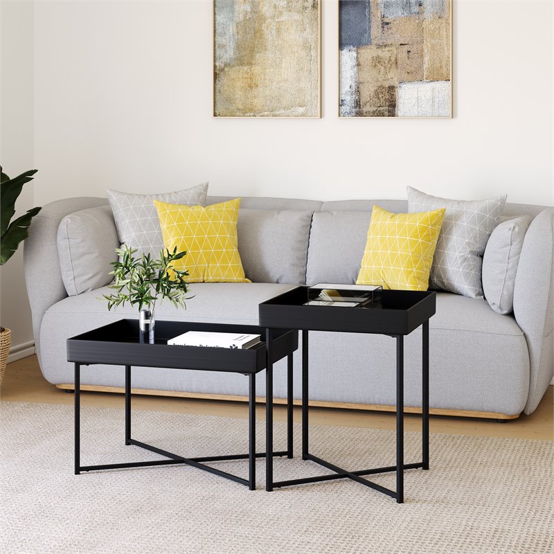 Contemporary Metal Coffee Tables in Black (Set of 2)