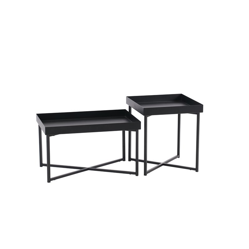 Contemporary Metal Coffee Tables in Black (Set of 2)