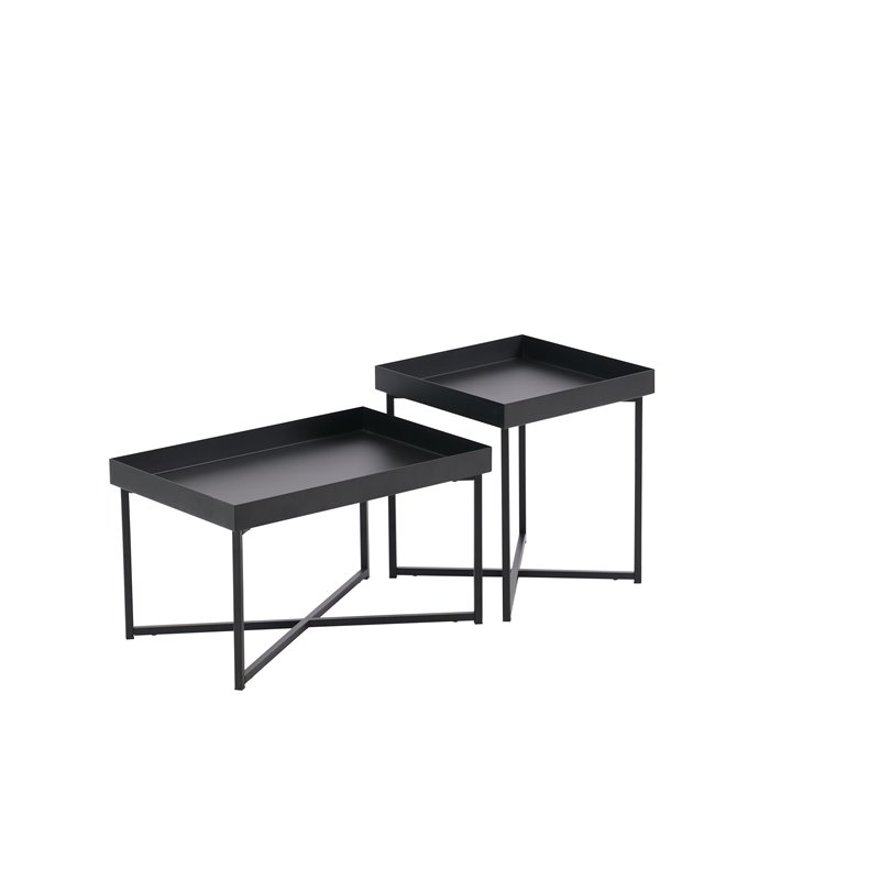Contemporary Metal Coffee Tables in Black (Set of 2)