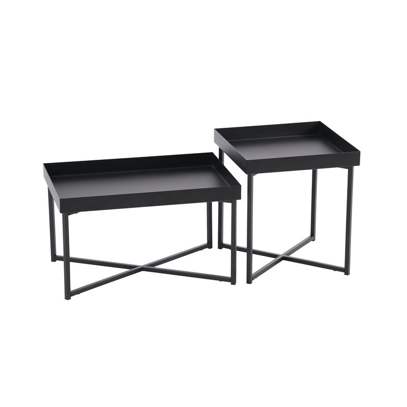 Contemporary Metal Coffee Tables in Black (Set of 2)