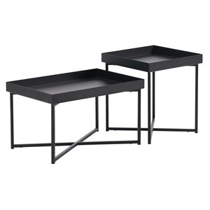 Contemporary Metal Coffee Tables in Black (Set of 2)