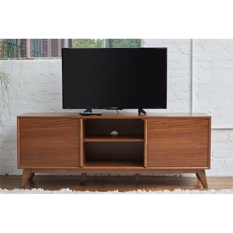 2-Door Mid-Century Wood Media Cabinet in Walnut