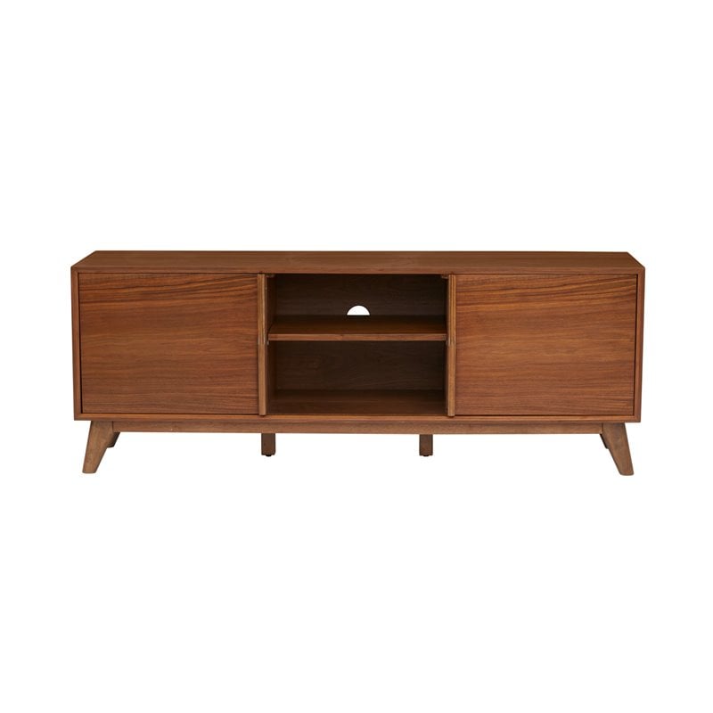 2-Door Mid-Century Wood Media Cabinet in Walnut