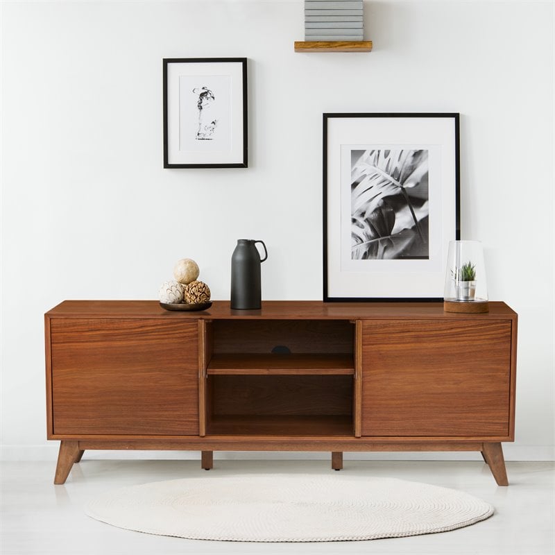 2-Door Mid-Century Wood Media Cabinet in Walnut