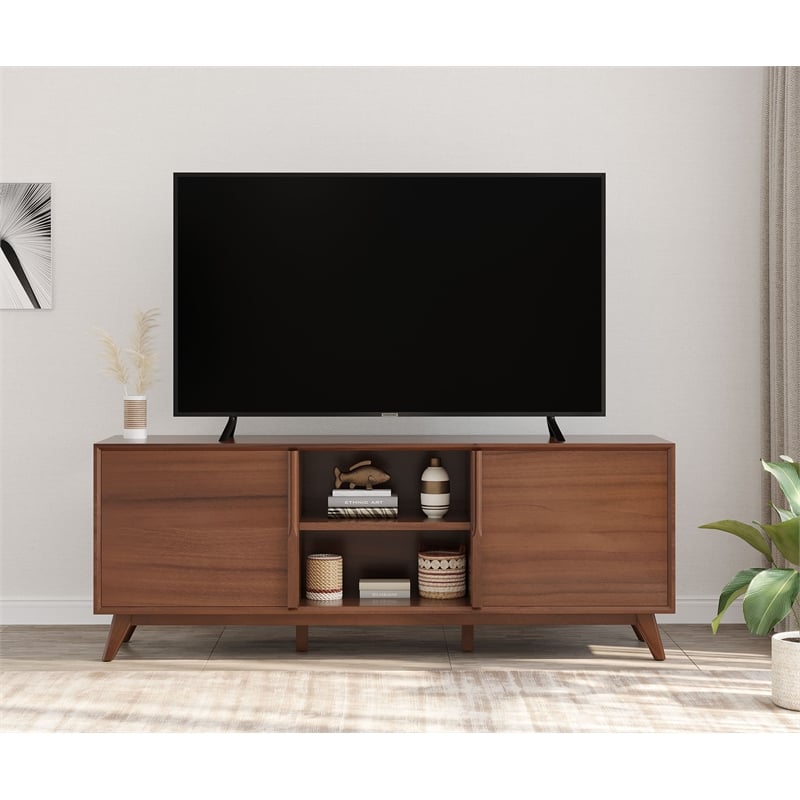 2-Door Mid-Century Wood Media Cabinet in Walnut