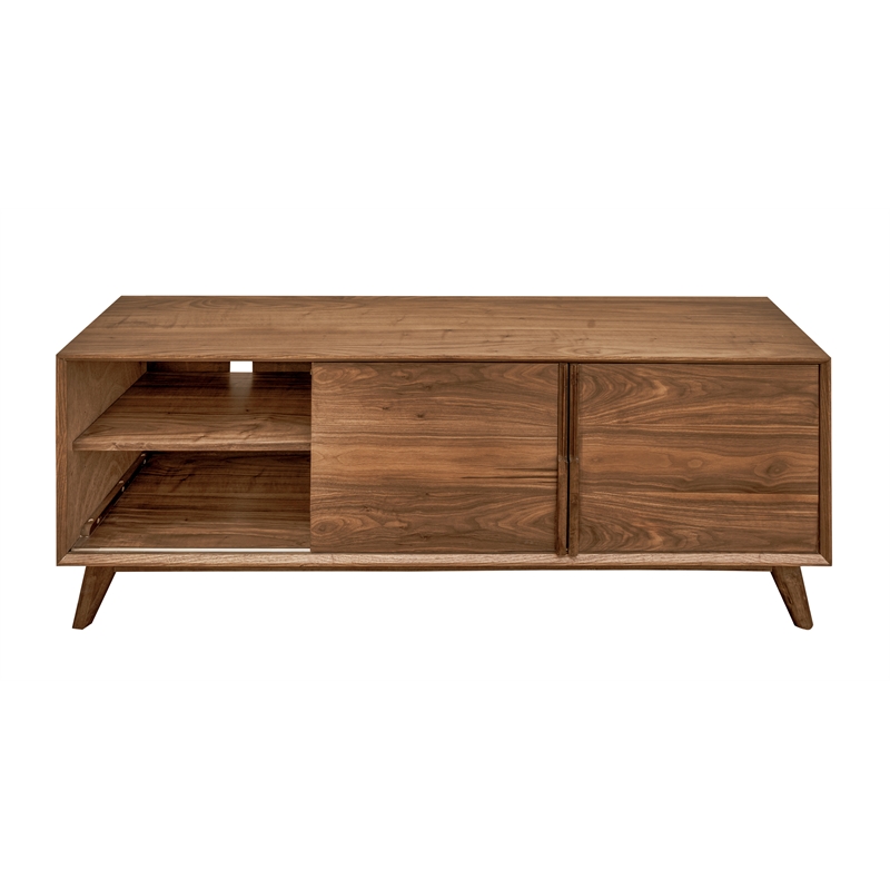 2-Door Mid-Century Wood Media Cabinet in Walnut