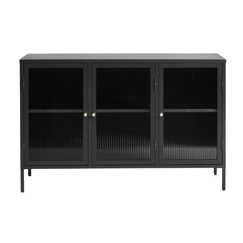 U3-Door Contemporary Glass & Metal Sideboard in Black