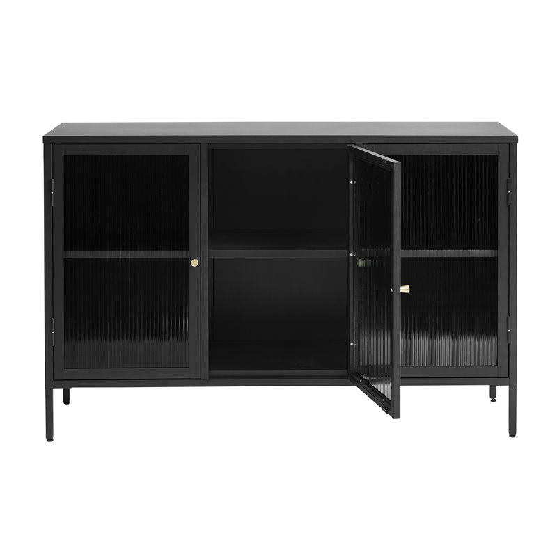 U3-Door Contemporary Glass & Metal Sideboard in Black