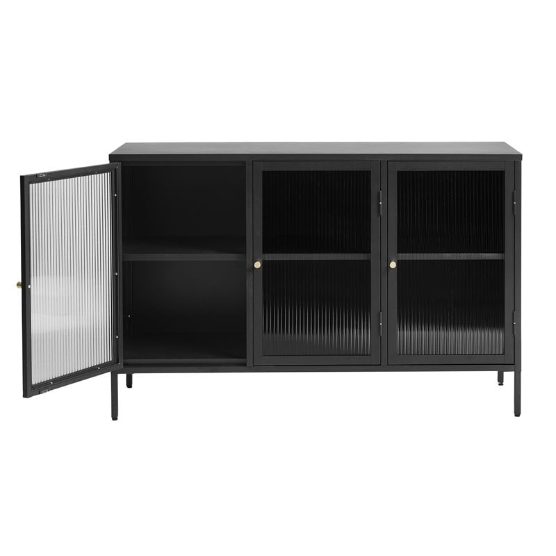 U3-Door Contemporary Glass & Metal Sideboard in Black